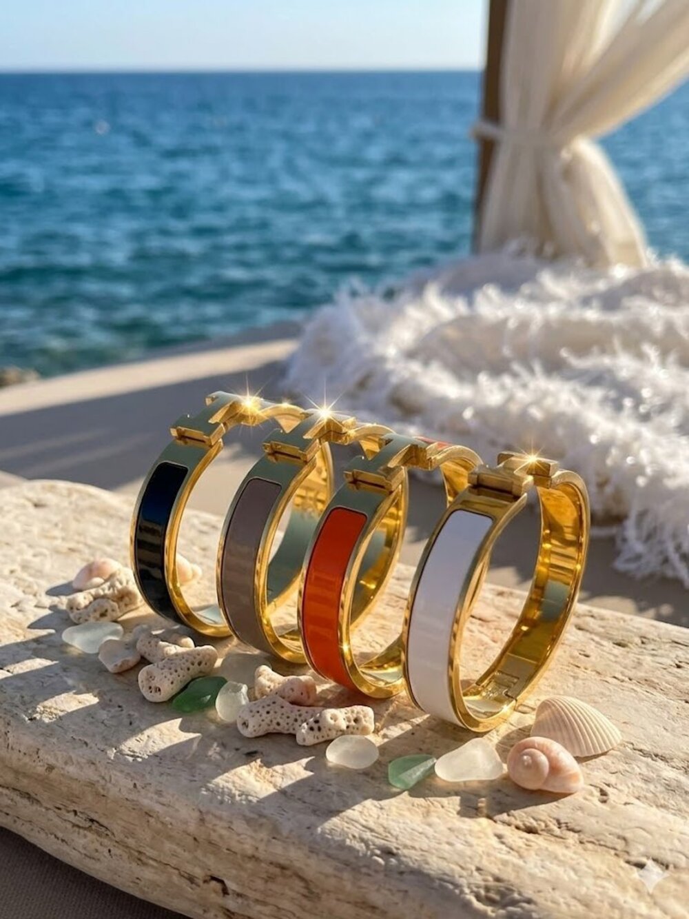 18K Gold Plated Luxury Clic H Black or White Bracelet for Women's